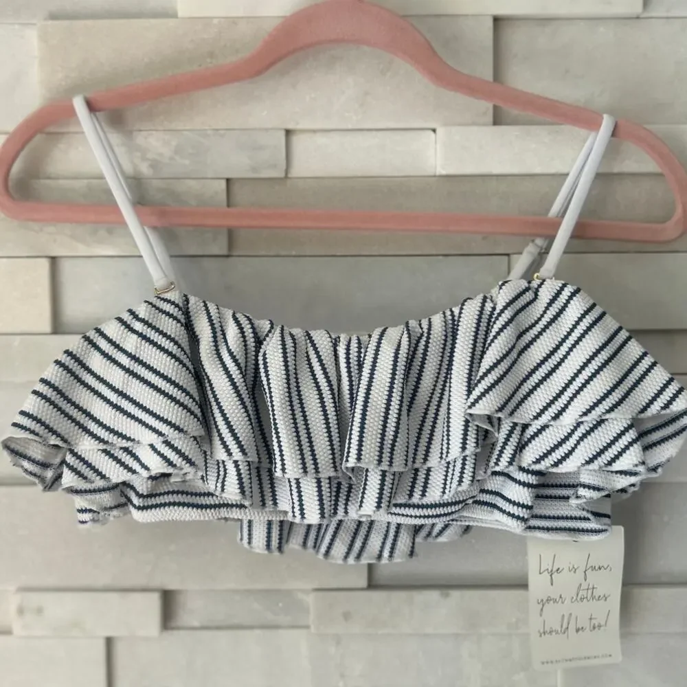 SHOW ME YOUR MUMU NWT Newport Bikini Top in Ocean Stripe L Coastal